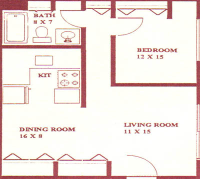 Woodsview Manor Apartments floor plan with one bedroom