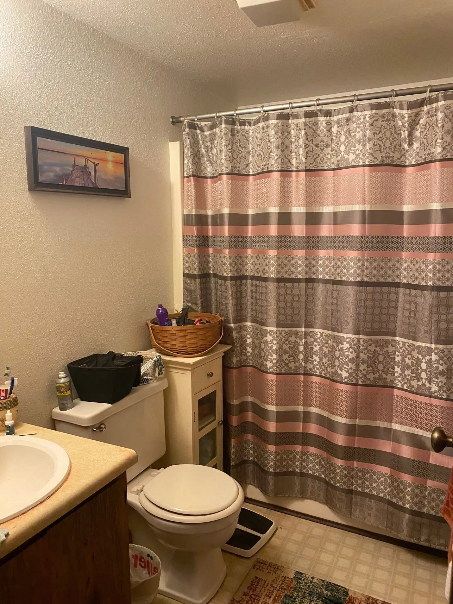 Ridgeview apartments bathroom with curtains